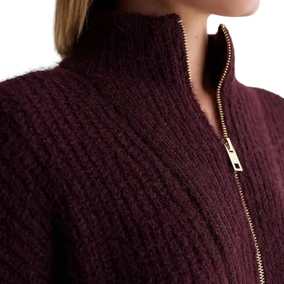 EXPRESS Fuzzy Knit Quarter Zip Tunic Sweater WomensSize XL Burgundy - Picture 4 of 5